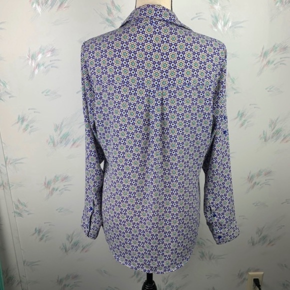 Express The Portofino Original Fit Geometric Print Button Front Blouse - Picture 2 of 12